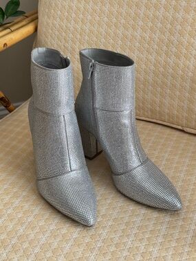 Sparkle Rhinestone Western Ankle Booties - Silver Disco Cowgirl Boots Size 8